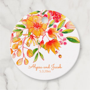 Etiquetas Para Lembrancinhas Flores de Vintage Orange Watercolor Personalizadas