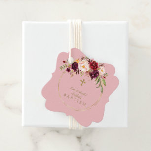 Etiquetas Para Lembrancinhas Flores Douradas de Borgonha Elegantes Flores de Bl