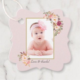 Etiquetas Para Lembrancinhas Flores Douradas Rosa Blush Foto Baptism