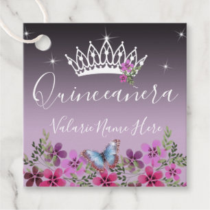Etiquetas Para Lembrancinhas Flores e borboletas Quinceanera Roxo