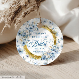 Etiquetas Para Lembrancinhas Flores Elegantes de Glitter Dourado Azul Claro Nup