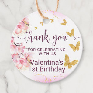 Etiquetas Para Lembrancinhas Flores Rosa Douradas Borboletas Script Obrigado