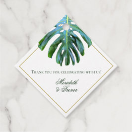 Etiquetas Para Lembrancinhas Folha de Monstera Verde Tropical Elegante Dourado