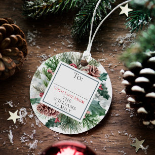 Etiquetas Para Lembrancinhas Folhagem Floral de Natal para / do Círculo de Pres