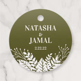 Etiquetas Para Lembrancinhas Folhas Brancas Elegantes Modernas, Verde-Olivado