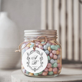 Etiquetas Para Lembrancinhas Formal Black & White Floral Monogram Crest Wedding