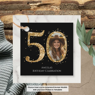 Etiquetas Para Lembrancinhas Foto de Aniversário de 50 anos com Brilho Dourado