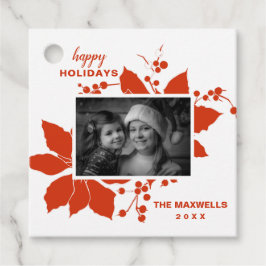 Etiquetas Para Lembrancinhas Foto de Feriado Gráfico Vermelho de Poinsettia