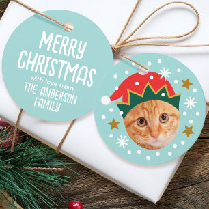 Etiquetas Para Lembrancinhas Foto personalizada de Natal Nome Funny Elf Blue Gi