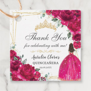 Etiquetas Para Lembrancinhas Fuchsia Pink Floral Princess Gown Dourada Quinceañ