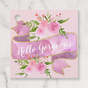 Etiquetas Para Lembrancinhas Garota Bonito Floral Rosa, Rosa, Alô, Dourado,
