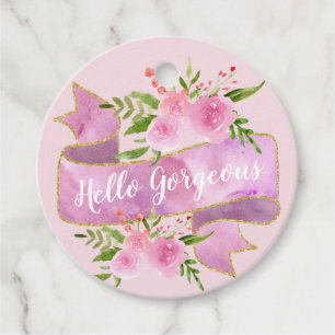 Etiquetas Para Lembrancinhas Garota Bonito Floral Rosa, Rosa, Alô, Dourado,