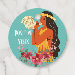 Etiquetas Para Lembrancinhas Garota Havaiana soprando Conch Shell Personalizado