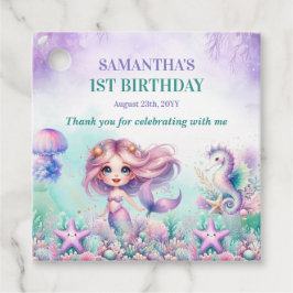 Etiquetas Para Lembrancinhas Garota primeiro aniversario de Sereia azul-aqua