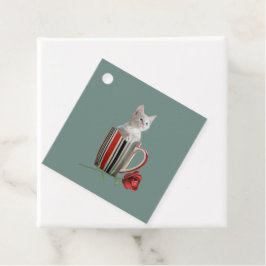 Etiquetas Para Lembrancinhas Gato de café, caneca de café, flor verde, moderno