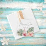 Etiquetas Para Lembrancinhas Gift De Casamento De Cores Aquáticas Tropicais  <br><div class="desc">Estes elegantes presentes de casamento / etiquetas favoritas apresentam lindos botânicos de cor d'água,  incluindo folhas de palma e hibisco. A tipografia é clássica,  mas moderna. Esta é a design perfeita para um casamento tropical ou de praia. Consulte a coleção para coordenar itens.</div>