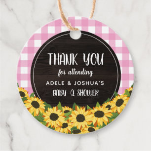 Etiquetas Para Lembrancinhas Gingham Rosa e Girassóis Chá Baby Q Obrigado