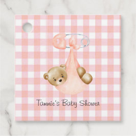 Etiquetas Para Lembrancinhas Gingham rosa e um Chá de fraldas de ursinha