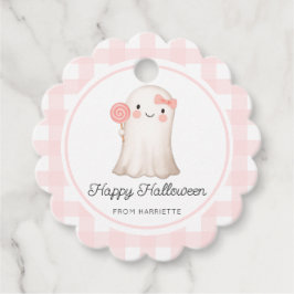 Etiquetas Para Lembrancinhas Gingham Rosa Feliz Fantasma das Bruxas