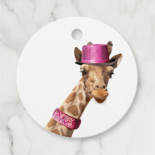Etiquetas Para Lembrancinhas Girafa de chapéu cor-de-rosa brilhante