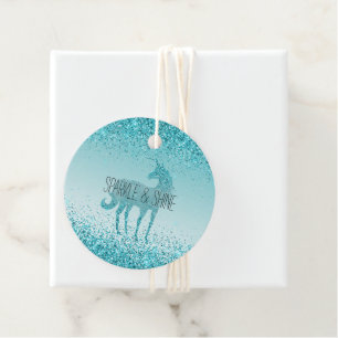 Etiquetas Para Lembrancinhas Girly Glitz Aqua Turquoise Glitter Unicorn