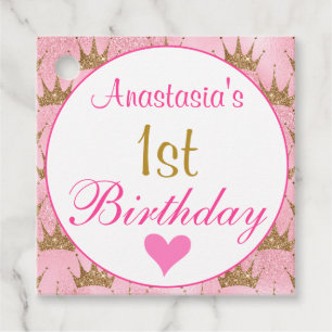 Etiquetas Para Lembrancinhas Giry Princess Pink e Dourada Glitter primeiro aniv