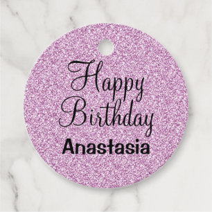 Etiquetas Para Lembrancinhas Glam Aniversário Nome Brilho Roxo