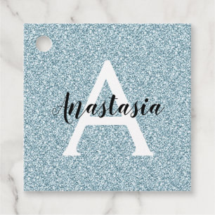 Etiquetas Para Lembrancinhas Glam Blue Silver Glitter Sparkles Nome do Monogram