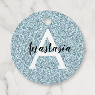 Etiquetas Para Lembrancinhas Glam Blue Silver Glitter Sparkles Nome do Monogram