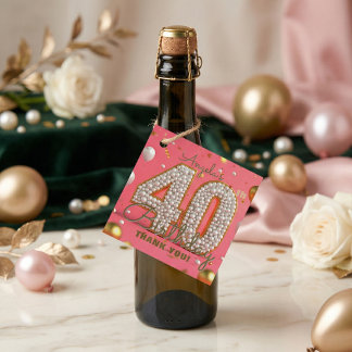 Etiquetas Para Lembrancinhas Glam Chic Pink Gold Pearl 40th Birthday Thank You