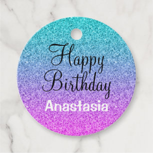 Etiquetas Para Lembrancinhas Glam Happy Birthday Ombre Rosa Azul Brilho Roxo