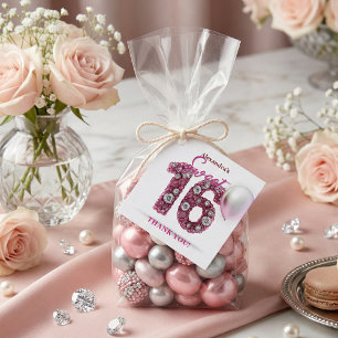 Etiquetas Para Lembrancinhas Glamoroso Rosa Rhinestone Balão Prata Sweet 16
