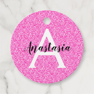 Etiquetas Para Lembrancinhas Glamour Feminino Brilho Rosa Quente Monograma Nome