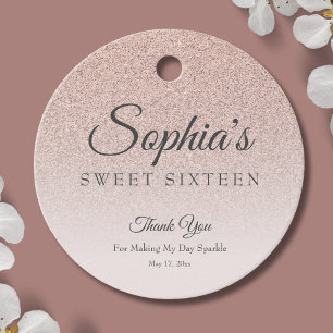 Etiquetas Para Lembrancinhas Glitter rosa de ouro elegante doce 16 rosa