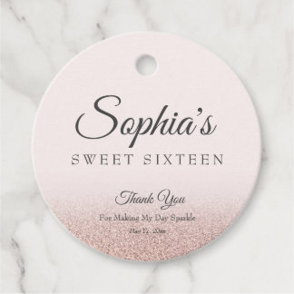 Etiquetas Para Lembrancinhas Glitter rosa dourado magro elegante Sweet 16 rosa
