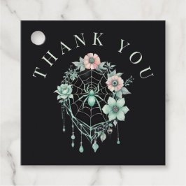 Etiquetas Para Lembrancinhas Gótica Mint Green Floral Spiderweb Obrigado