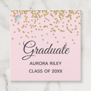 Etiquetas Para Lembrancinhas Graduação de Confetti Dourado com Lâmpada Rosa