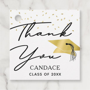 Etiquetas Para Lembrancinhas Graduação Script Dourado Preto Confetti Obrigado
