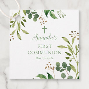 Etiquetas Para Lembrancinhas Green Eucalyptus Leaf Primeiro Sagrado Favor da Co