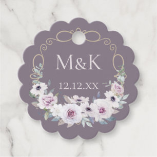 Etiquetas Para Lembrancinhas Grinalda Floral de Rosa Violeta com Monogramas