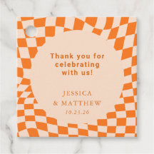 Groovy Retro Orange Check Casamento Personalizado 
