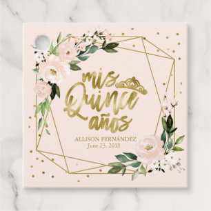 Etiquetas Para Lembrancinhas Grupo Quinceanera Gold Foil Blush Floral Rosa
