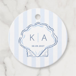 Etiquetas Para Lembrancinhas Hand-Drawn Blue And White Shell Monogram Wedding