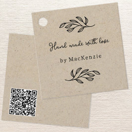 Etiquetas Para Lembrancinhas Hand Made With Love Brown QR Code Price Tag