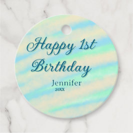 Etiquetas Para Lembrancinhas Happy 1st birthday kids baby blue green pastel ret