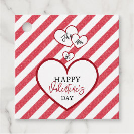 Etiquetas Para Lembrancinhas Happy Valentine's Day Red Hearts Chalk Stripes