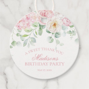 Etiquetas Para Lembrancinhas Hidrania Floral Rosa Blooms Círculo de Aniversário