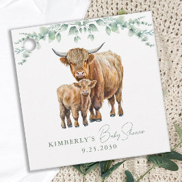 Etiquetas Para Lembrancinhas Highland Cow Boho Greenery Sage Chá de fraldas