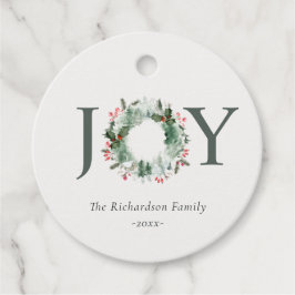 Etiquetas Para Lembrancinhas Holly Berries Pine Tree Joy Wreath de Natal