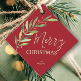 Etiquetas Para Lembrancinhas Holly e Berries na Praça de Natal Red Merry